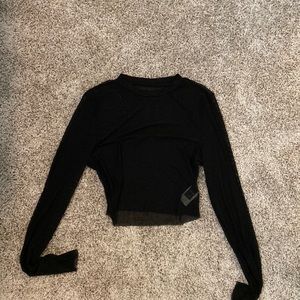 Black Sheer Mesh Long Sleeve Crop Top
